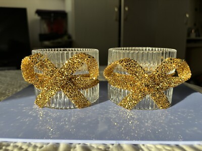 Crushed Diamond Kerzenhalter Diamanté Glas Funkelnd Gold Weihnachten