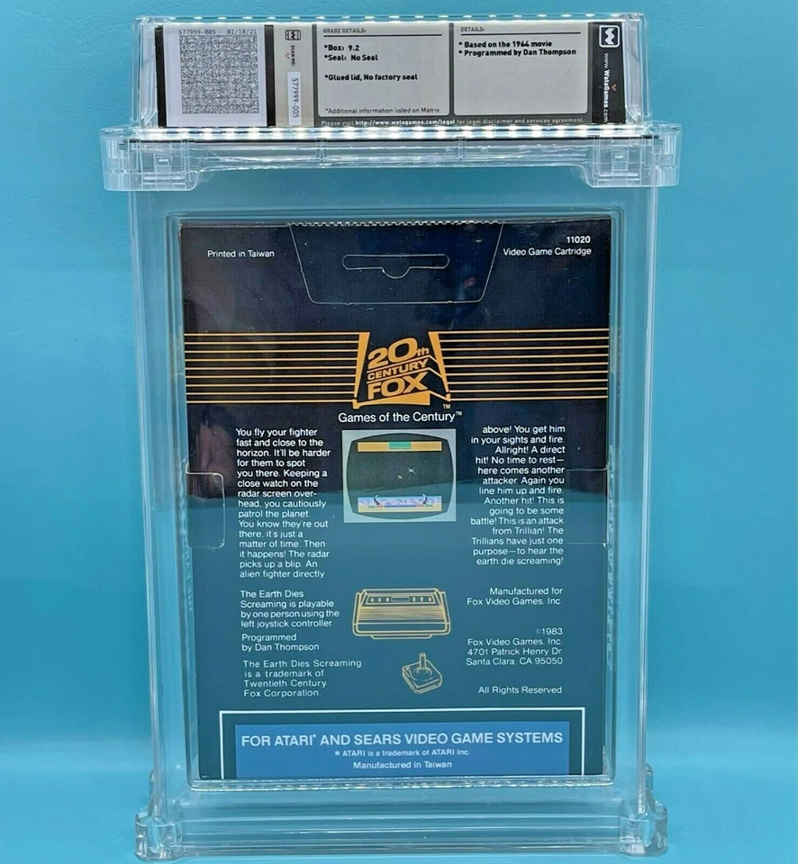 THE EARTH DIES SCREAMING - WATA 9.2 ** Atari 2600 ** NEW 20th Century Fox - Image 2 of 4