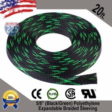 20 FT. 5/8" Black Green Expandable Wire Sleeving Sheathing Braided Loom Tubing