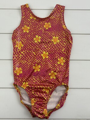 Girls INT 6 7 ALPHA FACTOR Leotard Gymnastics Dance Pink Yellow Floral