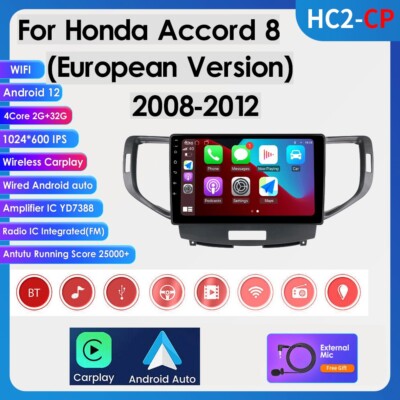 9''Android 12 Autoradio für Honda Accord 08-12 GPS Navi RDS WIFI Carplay BT SWC