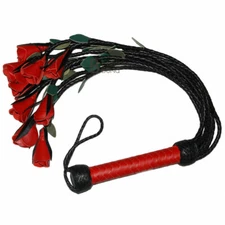 Real Genuine Cow Hide Leather Flogger 9 Braided Falls & Red Roses Heavy Duty
