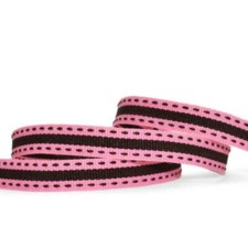 10 Yards Pink Brown Striped Stitched Grosgrain Ribbon 3/8"W
