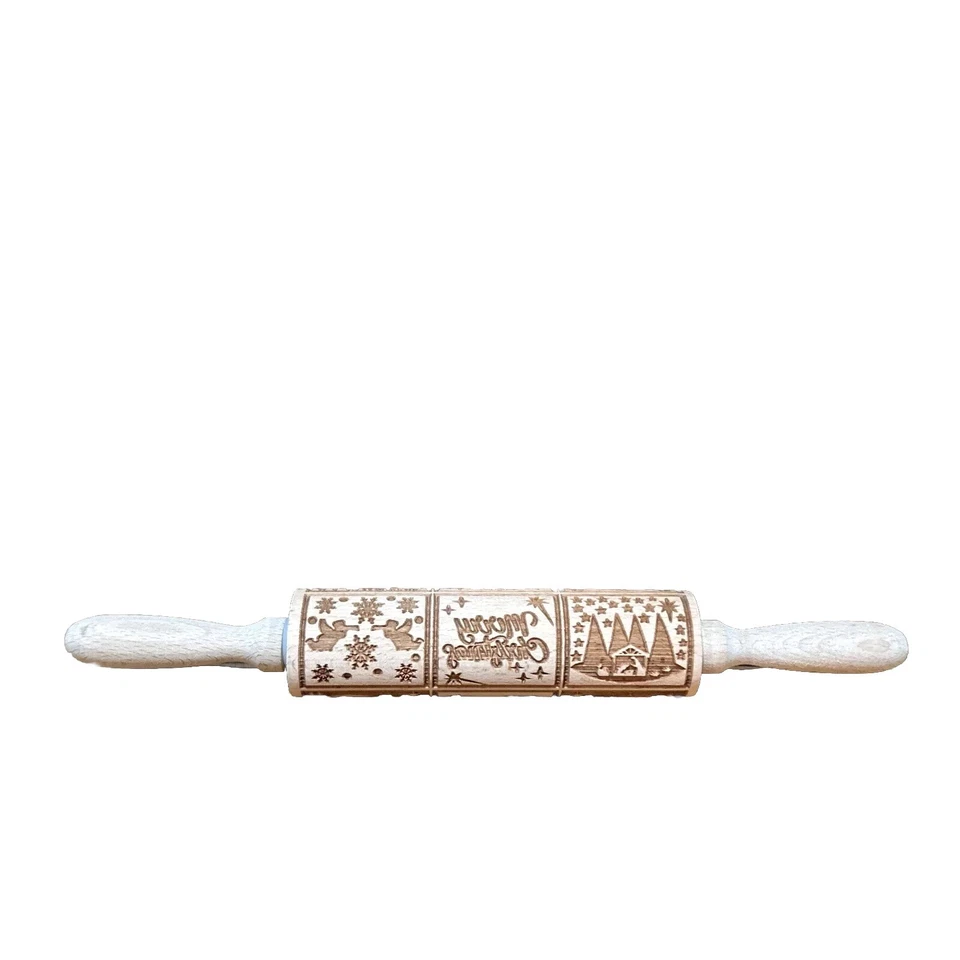 Nativity Pattern Xmas Christmas Wooden Embossing Rolling Pin with 97076 - Image 2 of 2