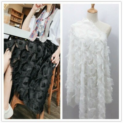 Chiffon Tassel Fabric Fringe Faux Peacock Feather Dress Skirt Costume Retro Chic