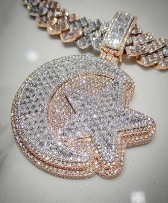 4Ct Round Cut Real Moissanite Moon Star Custom Pendant 14K Rose Gold Plated