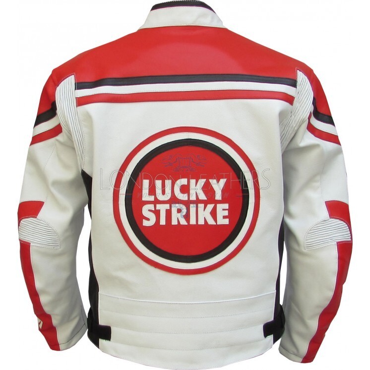 ジャケット・アウター Luckystrike Embroidery Leather  Jacket LUCKY Strike Motorcycle Genuine Cowhide Leather Jacket for