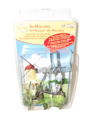 Set Stadter Holland Figural Cookie Cutters - Tulip Cow Windmill - MIP
