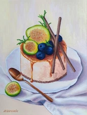 Cake Dessert Kitchen Art Impressionism Small Sweets Fruit Original Painting 6x8