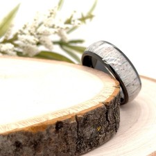 8mm Sleek Black Tungsten Christmas Ring For Him Deer Antler Inlay Elegant Band