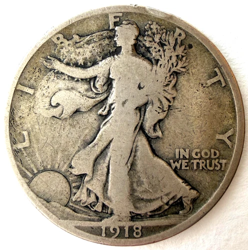 1918 Walking Liberty Half Dollar 90% Silver VG/F Philadelphia US Coin