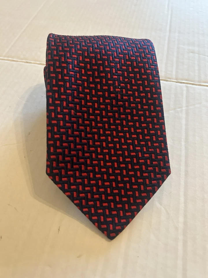 Corbata para hombre Kenneth Gordon 3,75” roja azul marino tejida 100 % seda hecha en EE. UU. NUEVA CON ETIQUETAS Foto 3 de 4