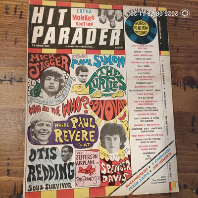 Hit Parader Magazine Aug 1967 Mick Jagger The Who Monkees Hendrix Otis Redding