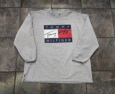 Vintage 90s Tommy Hilfiger Men's XL Gray Spellout Crewneck Sweatshirt
