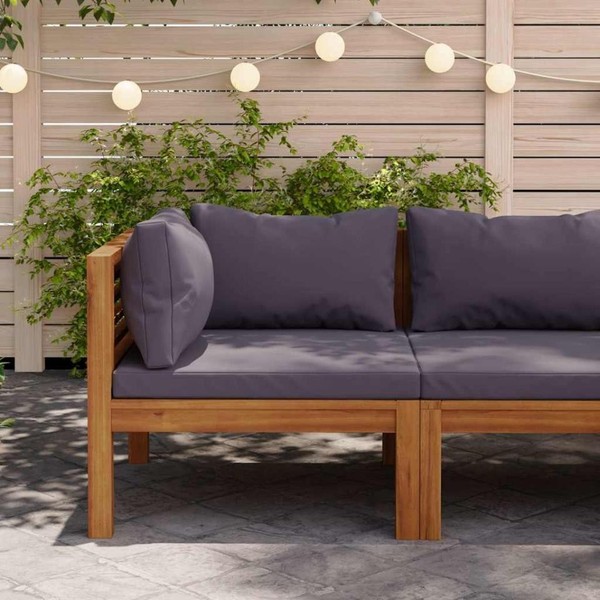 Modulares Ecksofa Mit Dunkelgrauen Kissen Massivholz Akazie-image
