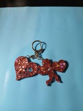 Uv Resin Homemade Keychain Pink Glitter Heart And Cupid With A Heart
