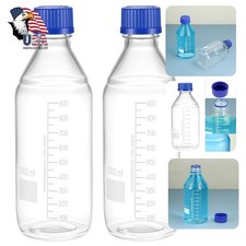 QWORK 1000ml Glass Storage Bottles 2 Pack Round Caps