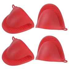 4pcs Silicone Pot Holders Pinch Grips Oven Mitts Mini Oven Mitts Red