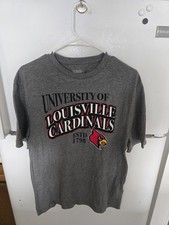 Captivating Louisville Cardinals University Men's Gray T-Shirt Shirt Size M