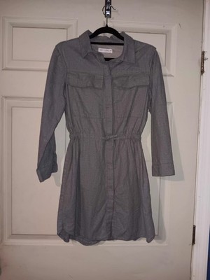 Zara Dress Grey Collar Button-down Elastic Waist  JRS 13/14 Cotton Above The...