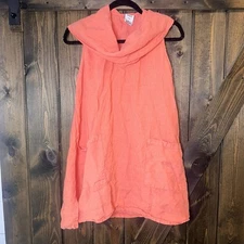 Match Point USA Women's Orange Sleeveless Cowl Neck 100% Linen Tunic Size M NWOT