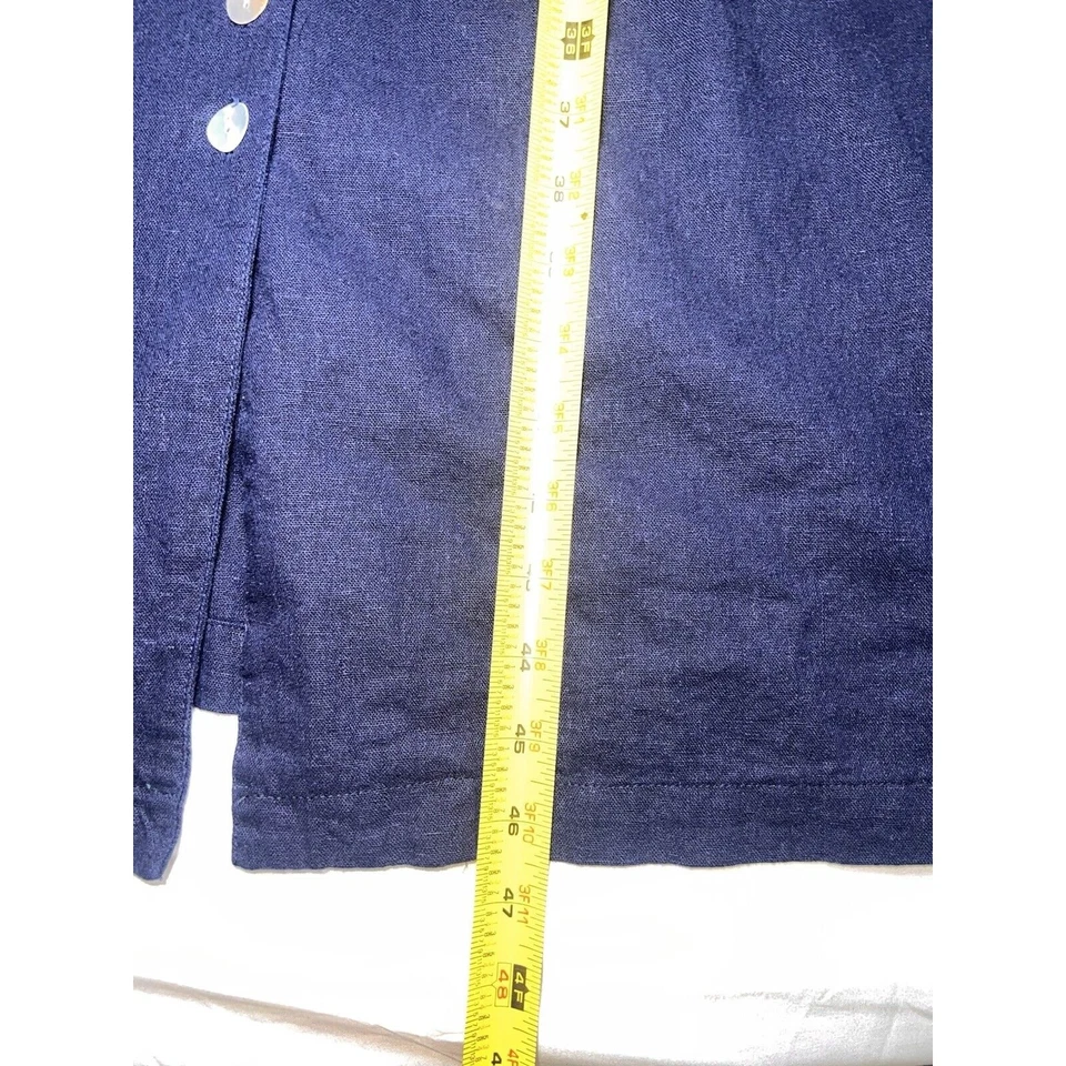 Vestido Orvis Talla 12 Azul Marino Botón Frontal Midi Mezcla de Lino Clásico Vintage Años 90 Foto 4 de 4