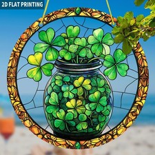 Irish Acrylic Suncatcher Jar of Shamrocks Lucky St. Patrick's Day Window Decor