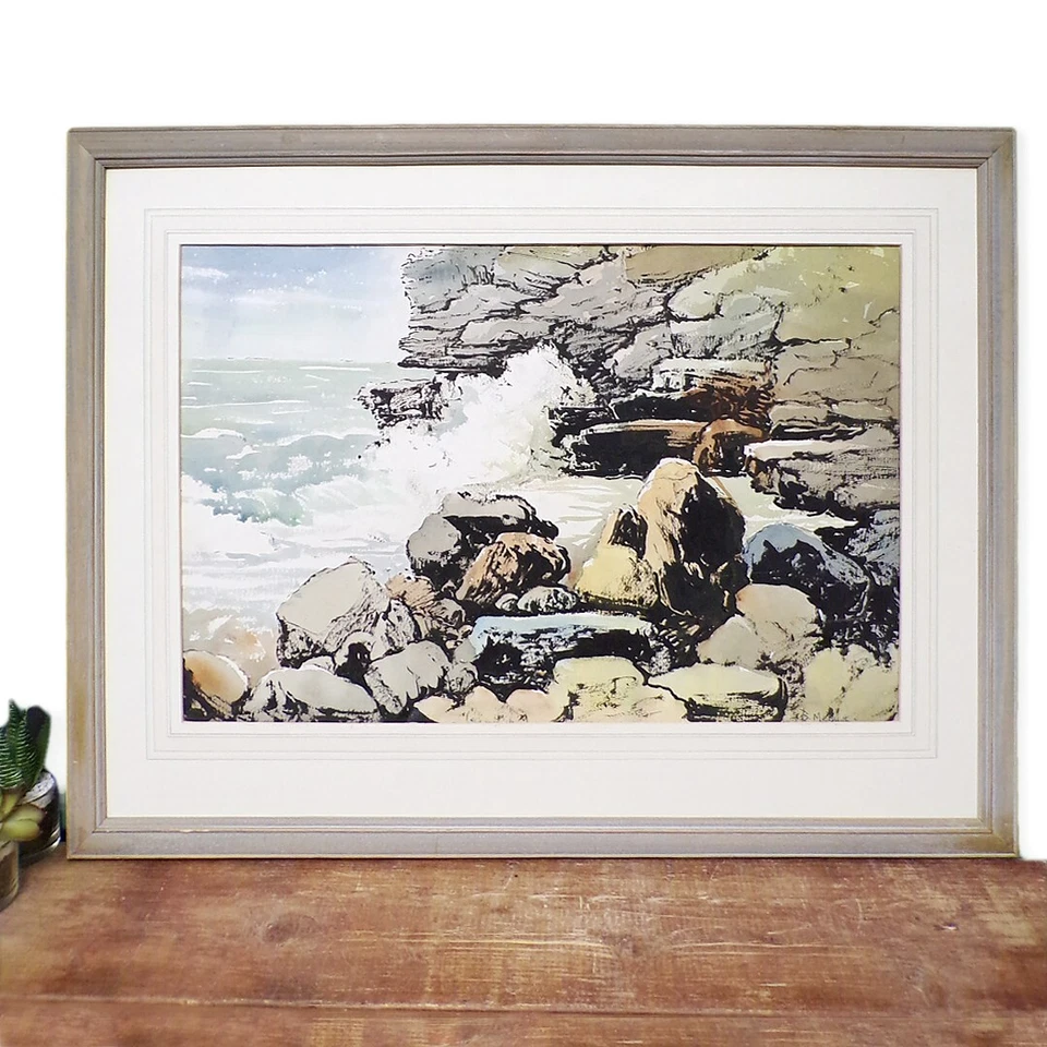 Large Watercolour Painting Coastal Seascape Seaside Signed Framed Mid Century - Image 2 of 4