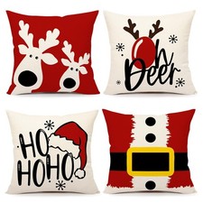 Red Christmas Pillow Covers 18x18 Set of 4 Farmhouse Xmas Decorations Oh Deer...