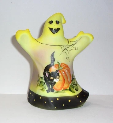 Fenton Glass Dandelion Yellow Boo Kitty Halloween Ghost Figurine Ltd Ed #25/64 - Image 1 of 4