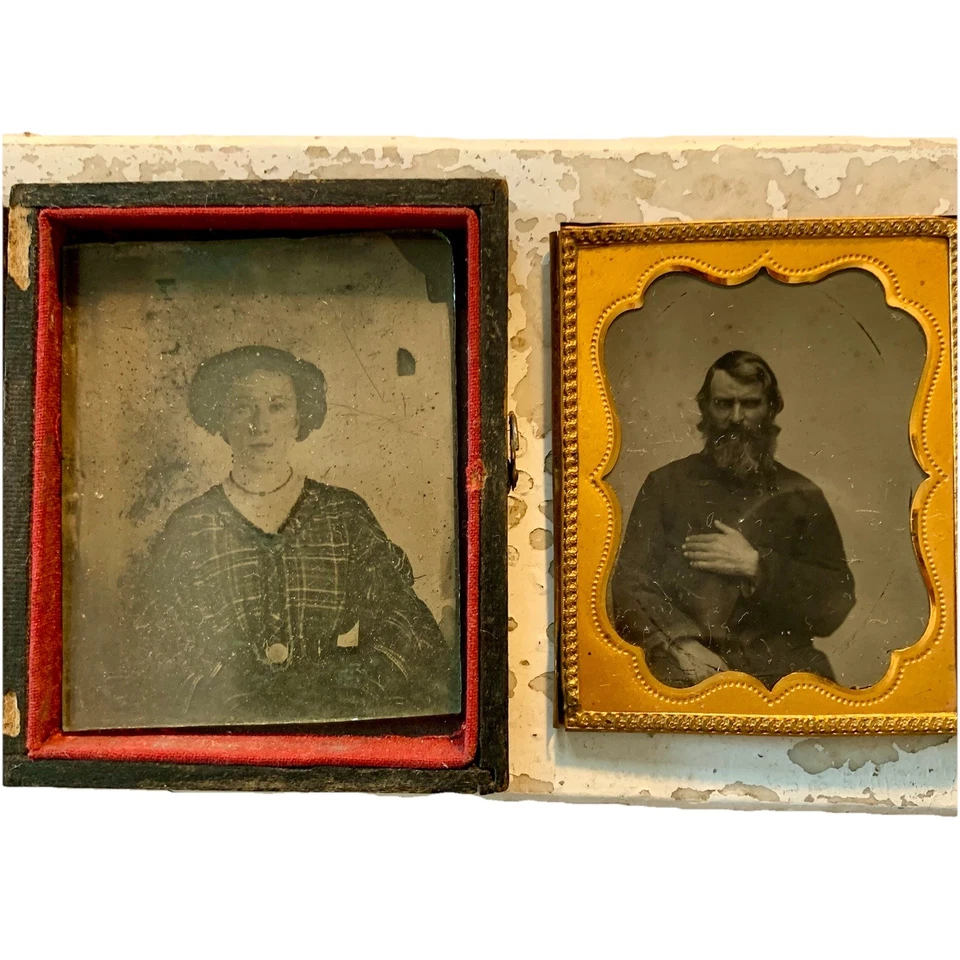 Antique Ambrotype & Daguerreotype  2 Images Father? Daughter?Wife? Leather Case - Image 3 of 4