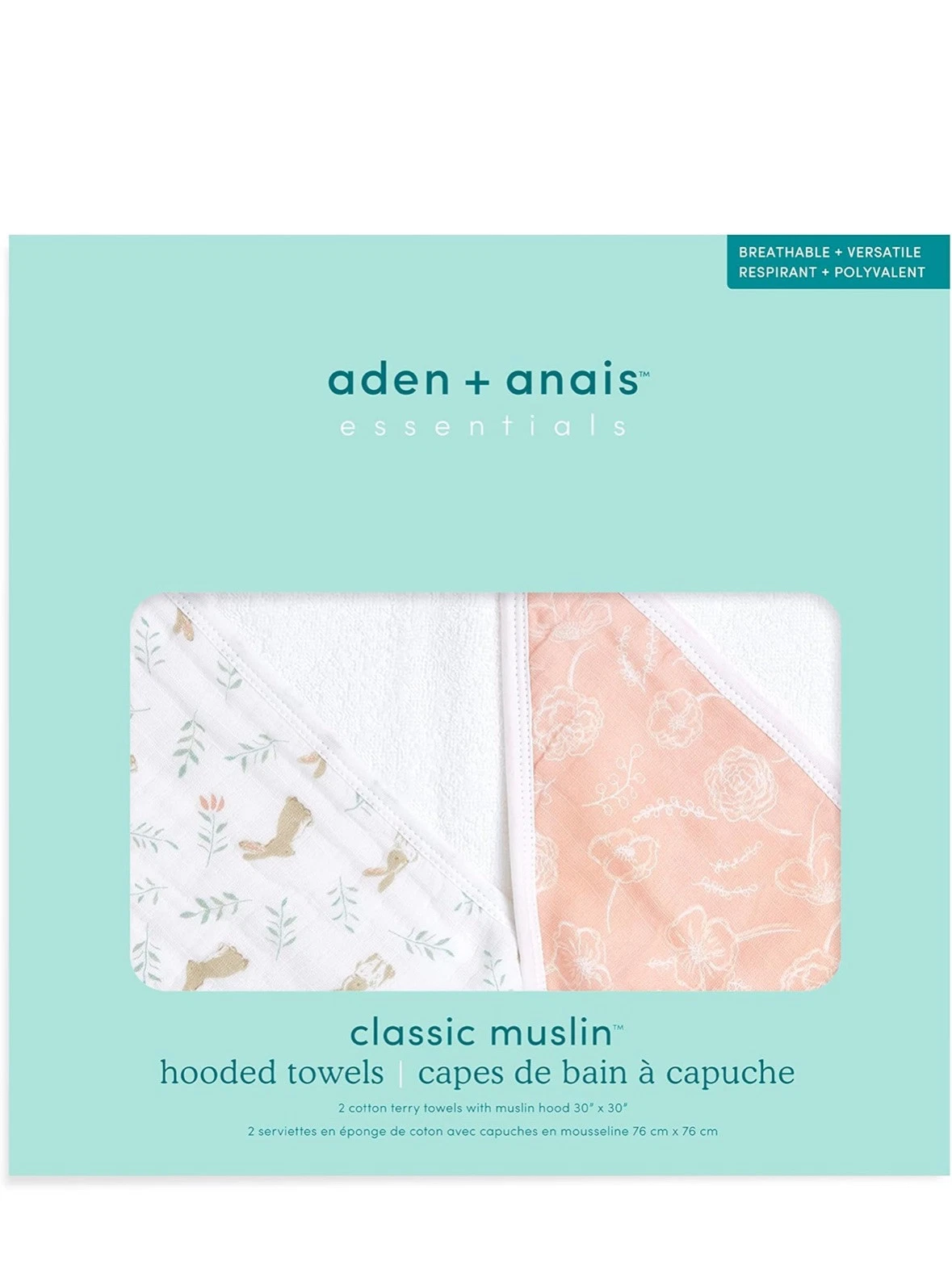 aden + anais Essentials Hooded Baby Bath Towel, Super Soft 100% Cotton, 2 Pack,
Opens in a new windo