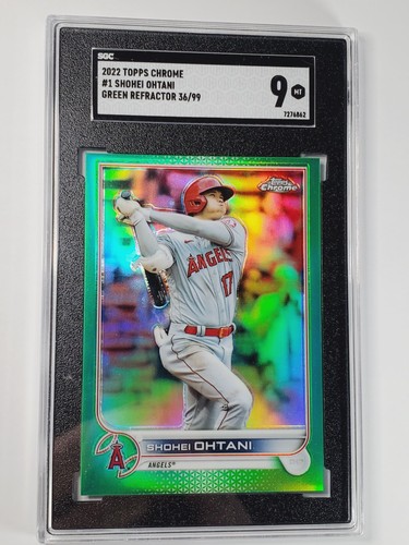 Shohei Ohtani SGC 9 Mint 2022 Topps Chrome Green Wave Refractor 36/99 #1 card SP