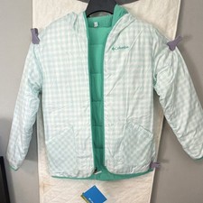 Columbia Girls XL Mint Green Plaid Omni-Shield Hooded Full Zip Puffer Jacket