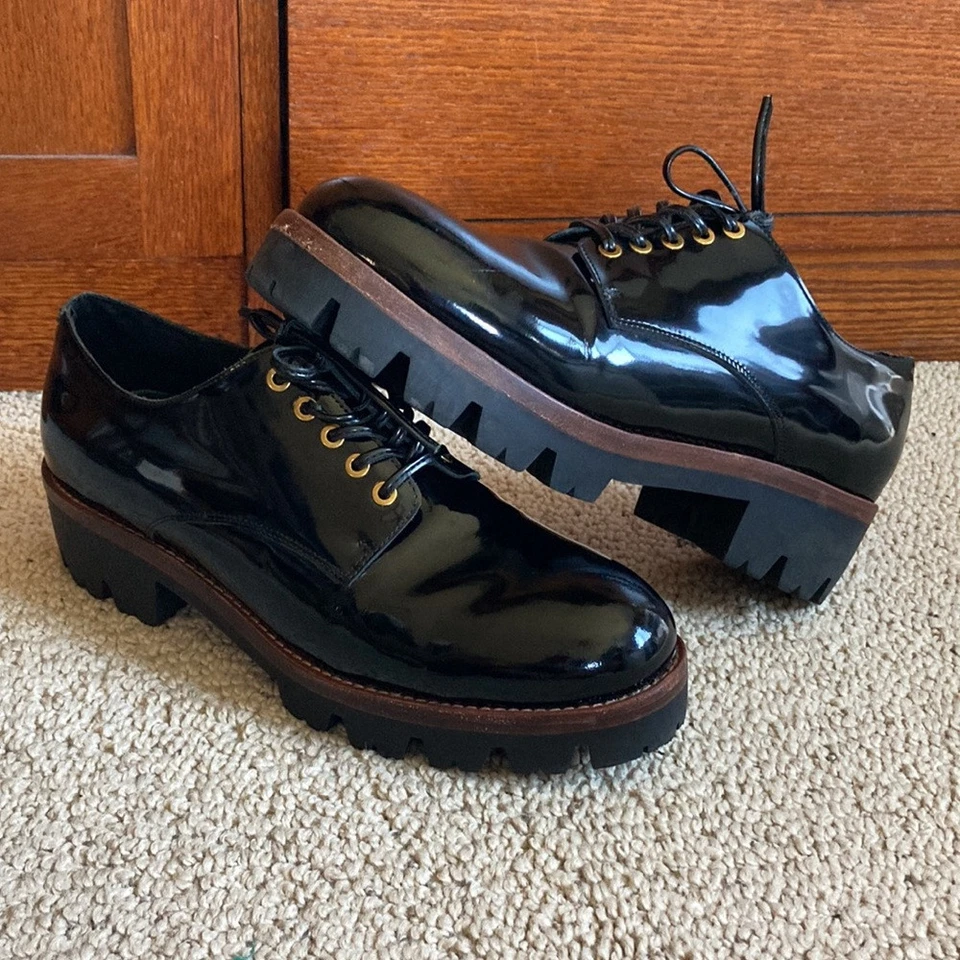 Jeffrey Campbell Black Patent Leather Women Size 11  EU 41.5 Lug Sole Dress Shoe - Image 2 of 4