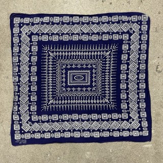 Blue Cotton Handkerchief Bandana Vtg Fast Color USA RN 13962 One Side Selvedge