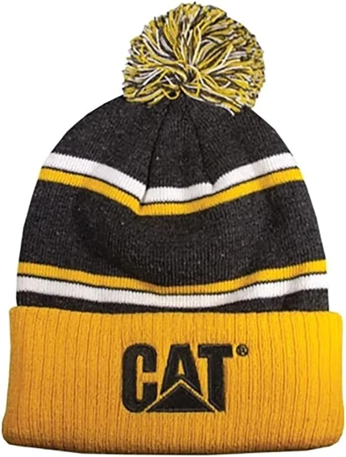 Caterpillar Equipment Toastie Black Stripe Pom Pom Winter Beanie Cap