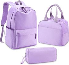 Purple 3 Pcs Girls Backpack with Lunch Box and Pencil Case School Bookbag for Te