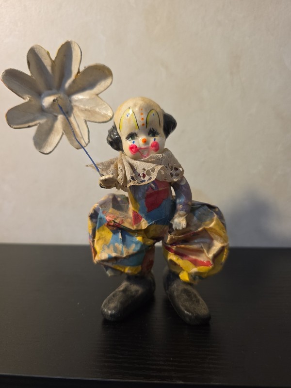 7" Handmade Vintage Paper Mache Clown Figurine ~ Multicolor ~ Hand Painted