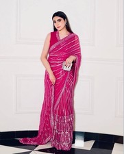 Party Wear Pink Sequence Work Georgette Saree with Blouse Birthday Gift For Her