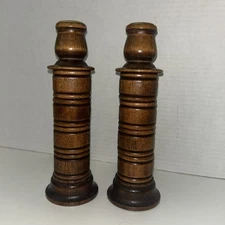 Wooden Candlestick Holders With Metal Inserts Felted Bottom Set of 2 Vintage
