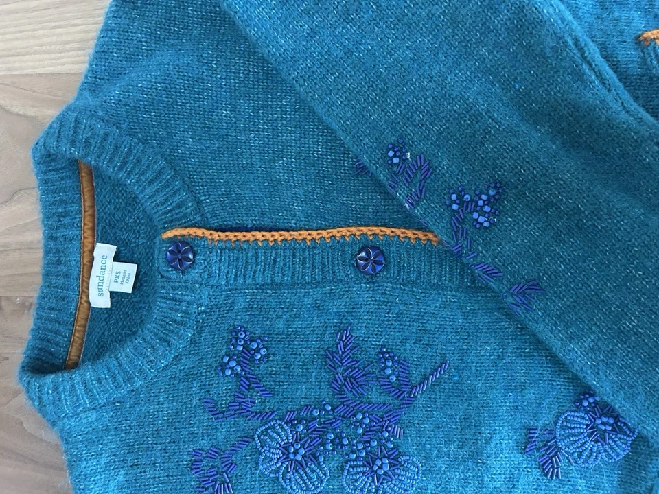 Sundance Catalog Teal Beaded “Seeley Cardigan” Size PXS $198 - Image 3 of 4