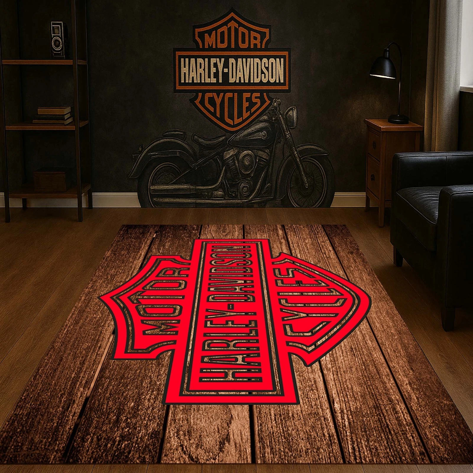 Harley Custom Biker Rug, Motorcycle Themed Floor Mat for Riders