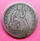 1853 LIBERTY SEATED QUARTER. WITH ARROWS AND RAYS. CIRCULATED.