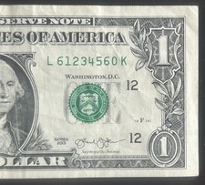 (6 DIGIT ASCENDING LADDER!) $1 Ascending Ladder Fancy Serial Number L61234560K