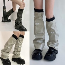 Y2K PU Leathers Leg Warmers Costume Long Socks Punk Leg Socks Gothic Leg Covers