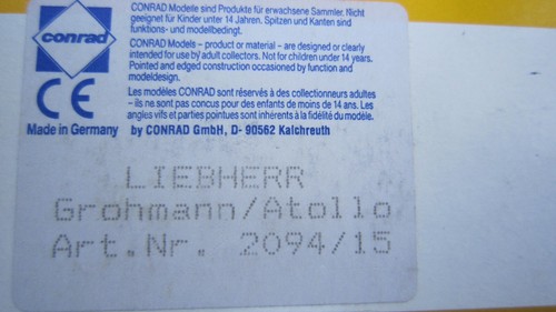 Conrad 2094/15 Liebherr Ltm 1060/2 " Grohmann Atollo " Mint Original Box - Bild 7 von 7