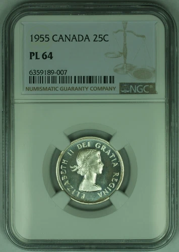1955 Canada 25 Cent Coin NGC PL-64   (A)