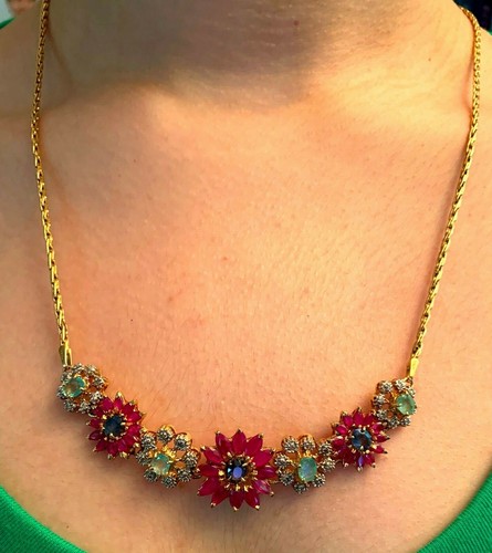 18KT YELLOW GOLD MULTIGEM NECKLACE 