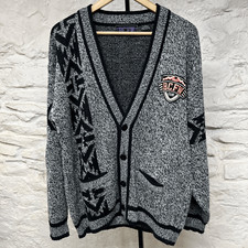 BCFW Letterman Varsity Style Cardigan Hip Hop Gray Geometric Vintage 80s 90s